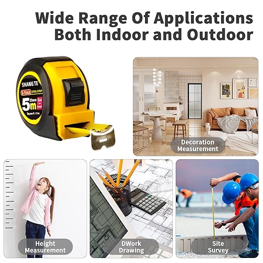 Steel Measuring Tape, Tape Measure 16 ft, Measuring Tape Retractable, 16-Foot Basics Self-Locking Measurement Self Lock Auto Tape Rule Imperial/Metric for Body Measurements