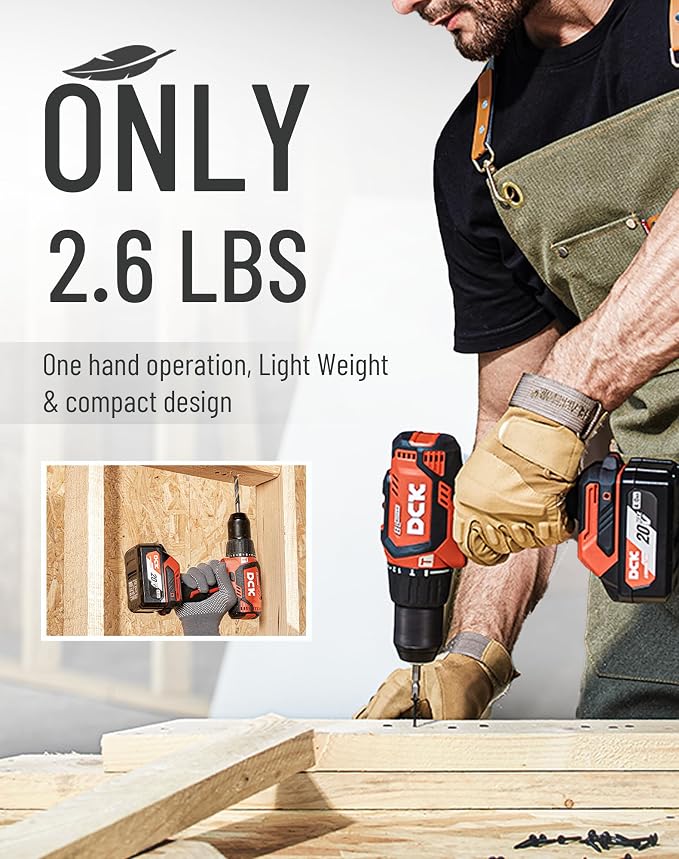 DCK 20V Brushless Hammer Drill, 531 in.lbs, 36000 BPM, 1/2" Keyless All-Metal Chuck, 4.0Ah Battery, 22+1+1 Clutch, Impact Drill Kit for Drilling Brick Wall, Metal, Wood, KDJZ05-13 (Renewed)