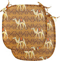 Lunarable Camel Chair Seating Cushion Set of 2, Traditional Pattern with Strokes Desert Animal Repetition in Folk Accessories, Anti-Slip Seat Padding for Kitchen & Patio, 16"x16", Apricot and Cream