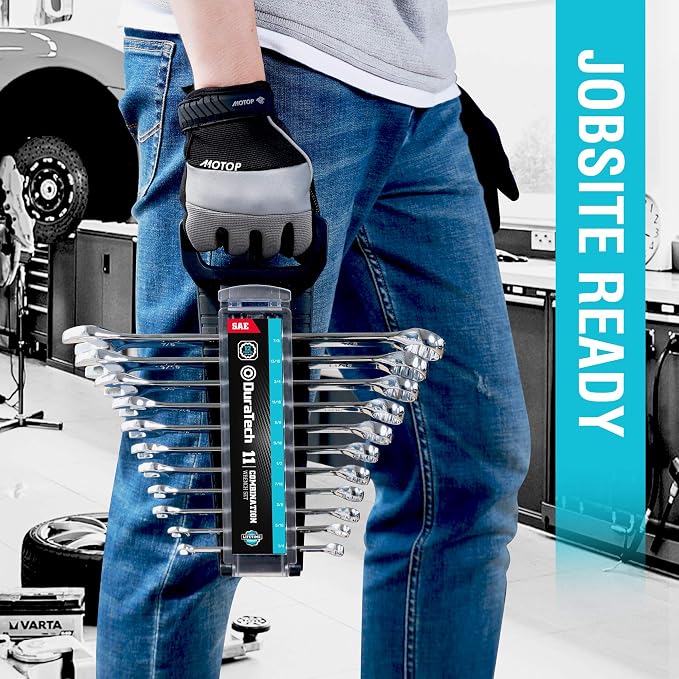 DURATECH Combination Wrench Set, SAE & Metric, 22-piece, 1/4-7/8" & 8-19mm | CR-V Steel, Organized in Wrench Holder
