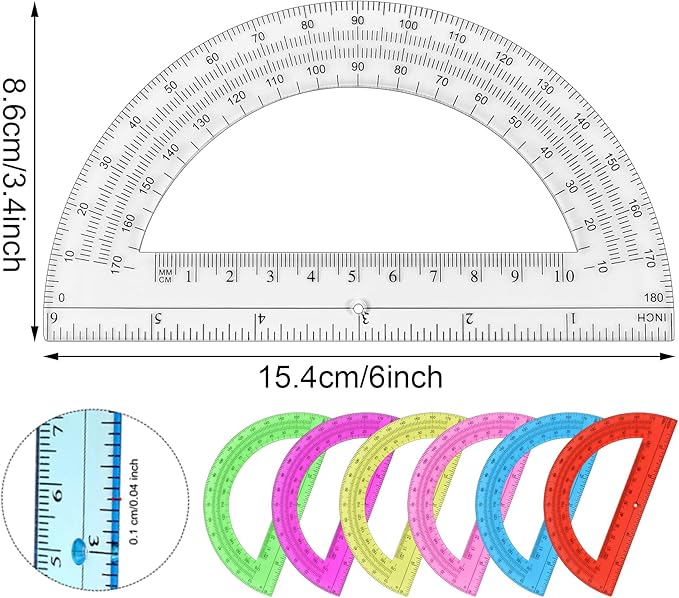 Unjoo Plastic Protractor Math Protractors 180 Degrees for Geometry Classroom Student School Office Supplies, 6 Inch, Pack of 2 (Pink)
