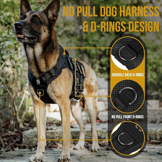 OneTigris Tactical Dog Harness for Small Dogs, No Pull Small Dog Vest Harness with Handles Breathable Military Dogs Molle Vests, Harness for Walking Hiking Training (Black, XS)
