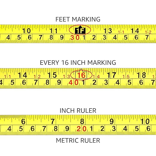 Amazon Basics Retractable Tape Measure with Metric and SAE Measurements, 16ft/5m, Belt Clip, Readable, Pink