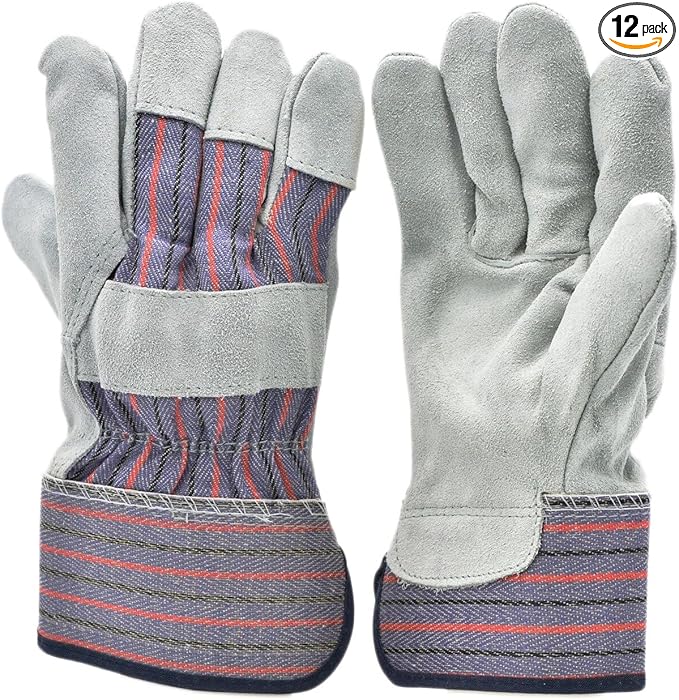 G & F PRODUCTS Cowhide Leather Work Gloves with Suede Finish Palm rubberized safety cuff,(Pack of 60)