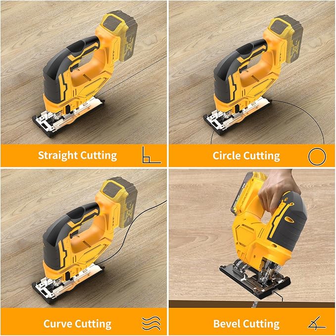 bellaDimora Jigsaw Tool Compatible with DeWalt 20V MAX Battery | Cordless with LED Light, 0-45° Bevel Cuts, 3 Orbital Settings, Wood/Metal/PVC Cutting, Tool-Free Blade Change (No Battery)