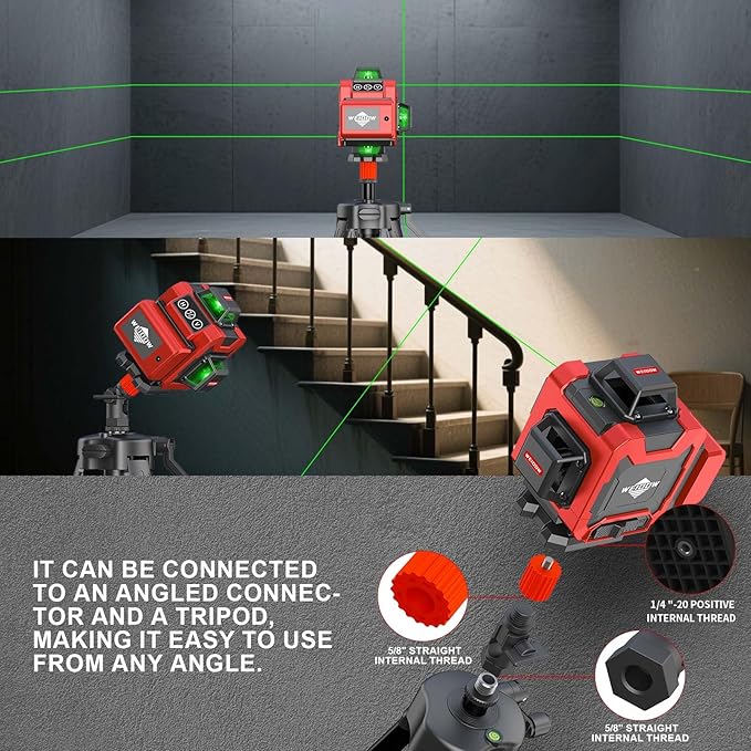 weiddw Laser Level with Tripod, Self Leveling Laser Level 4x360°, Green Line Laser 4D Laser Leveler Tool with 2Pcs Lithium Batteries for Picture Hanging, Tile, Home Renovation, Indoor