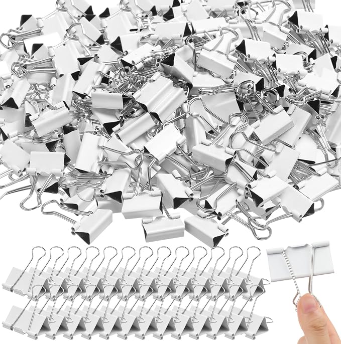 Jetec 300 Pack 1in/25mm White Metal Binder Clips Bulk Medium Reusable Fold Back Binder Clips Paper Clamps Spring Steel Sturdy for Home Office School Supplies