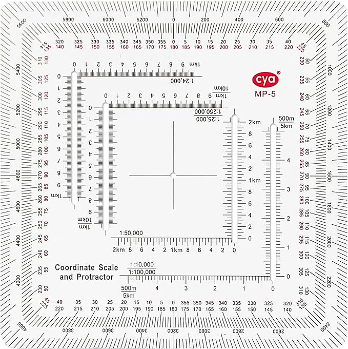 Military Map Protractor, Military Style, UTM/MGRS Coordinate Scale Map, Perfectly Cut Land Navigation Protractor, Maps Reading and Grid Coordinate Reader, LYMXsd