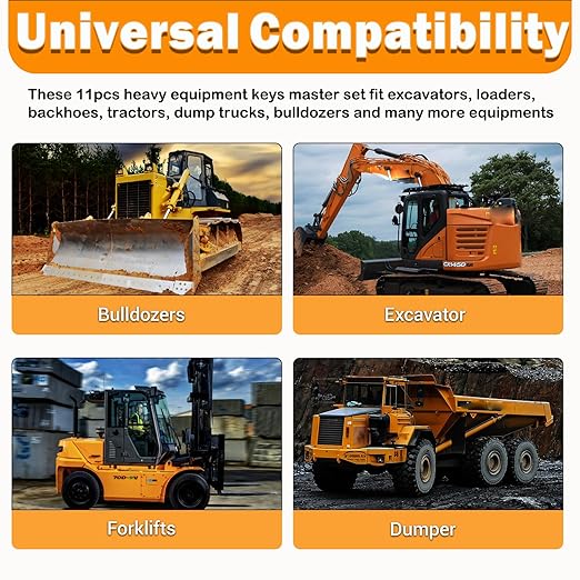 11 Heavy Equipment Master Keys Construct Machine Keys for Cat 5P8500 JCB 14607JD Hyster 166 Komatsu 787 ForkliftsToyota Bobcat JLG