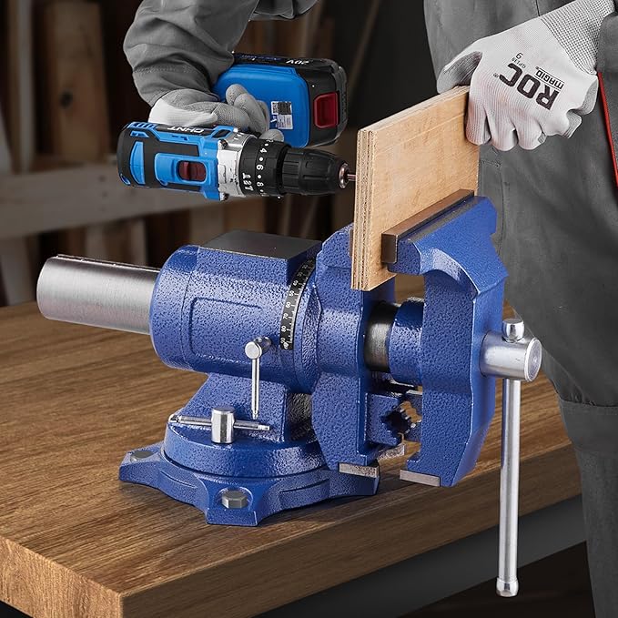 VEVOR Heavy Duty Bench Vise, 6-1/2" Jaw Width, 5" Max Jaw Opening Multi-Purpose Ductile Iron Bench Vise with Anvil, 360° Swivel Base Head, 3" Throat, 5620 lbs Clamp Force, for Pipe Repairing