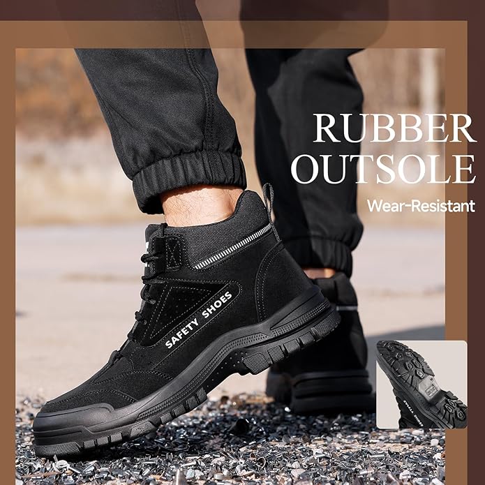 GUSAYEX Steel Toe Boots for Men Puncture Resistant Safety Work Boots with Kevlar Midsole Industrial Lightweight Men's Work & Utility Protective Shoes for Construction Warehouse Factory