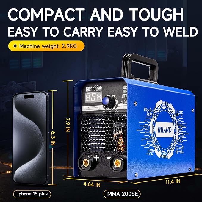 RILAND Stick Welder with Digital Display, 200A ARC/Lift TIG Welding Machine with Synergic Control, IGBT Inverter 110V/220V Portable MMA Welder Machine with Hot Start, Arc force and Anti-Stick