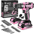Power Drill Cordless: DEKOPRO 20V Electric Drills with 3/8-Inch Keyless Chuck, Variable Speed, Power Cordless Drill Set Tool with 2 Batteries, Charger&30 Accessories(Pink)