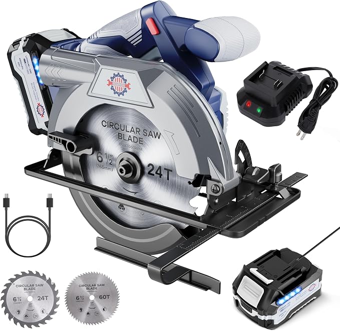 20V MAX Circular Saw, Cordless Sidewinder Style Portable Sierra Cicular, Battery Powered Circle Saws Cordless, 6-1/2-Inch Blade, 5600 RPM,