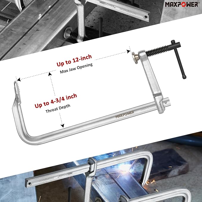 MAXPOWER 4-pieces Heavy Duty F Clamp 12-inch, 4-3/4" Throat