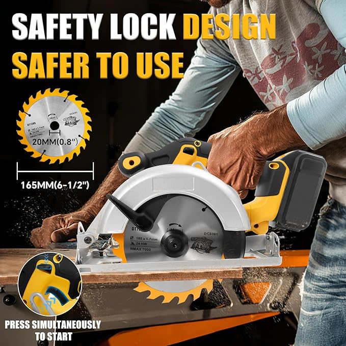 Cordless Circular Saw for Dewalt 20V Battery, Brushless Saws 6-1/2" Blade, 0-45° Cutting Bevel, Cutting Depth 2.24''(90°), 1.61''(45°), Power Wood Saw for Plastic, Wood(Only tools)