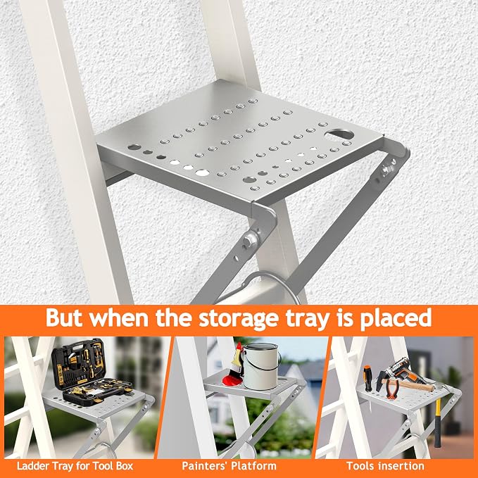 Ladder Platform Attachment, Ladder Accessories,Anti-Slip Extension Ladder Step, Heavy Duty Ladder Work Stand Ladder Paint Tray Holder 400 Pound (Silver Gray)