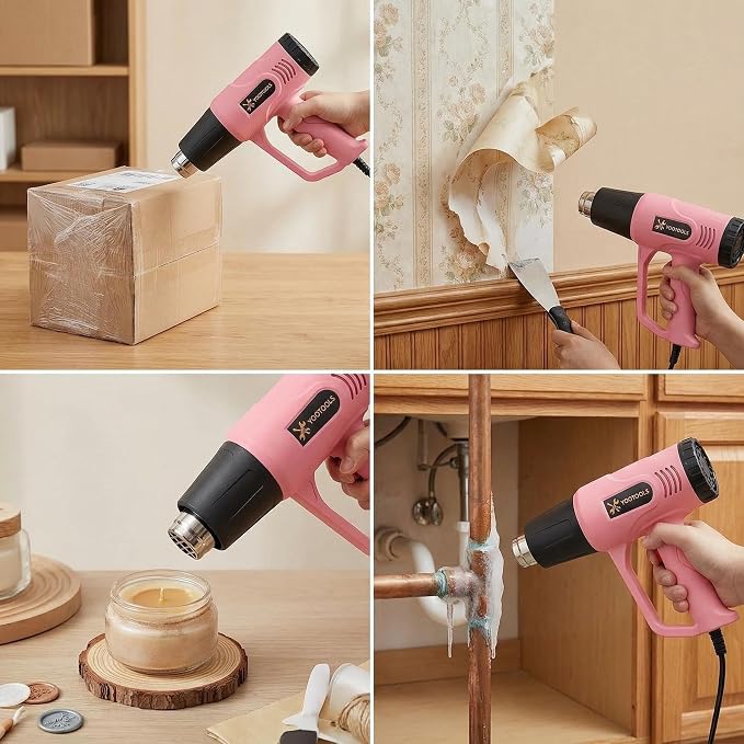 Heat Gun, 2 Temperature Settings 300°C/600°C, 900W-1300W Hot Air Gun with Overload Protection, 5FTExtra Long Cord, Handheld Heat Gun with Heat Shrink Tubing Kit for Packaging Shrinking, DIY Craft