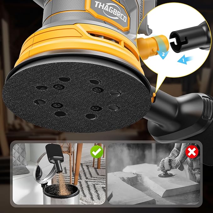 Cordless Orbital Sander Compatible For Dewalt 20V 60V, Electric Orbit Sander with Brushless 12000 RPM 6 Variable discs Speed Sander Machine With Dust Collector for Woodworking Sanding (No Battery)