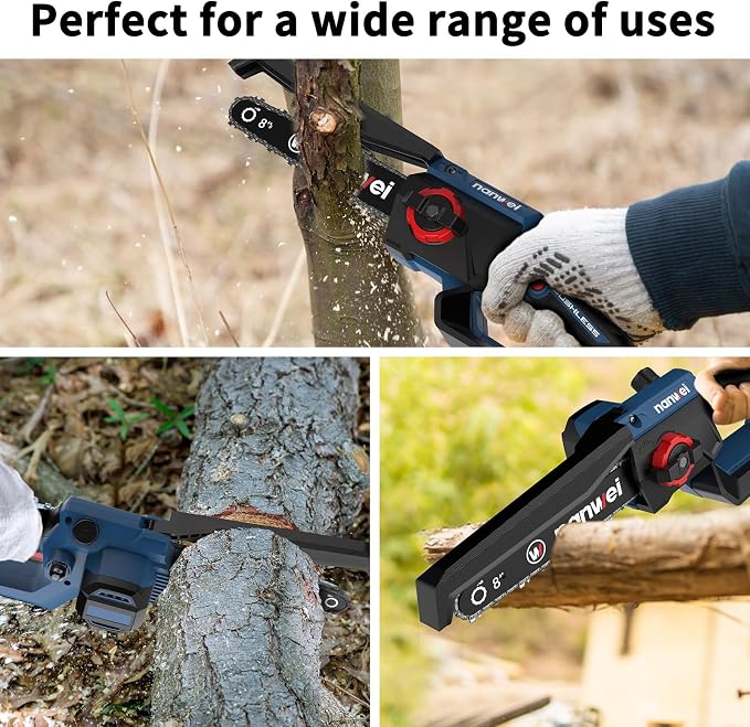 NANWEI Battery Chainsaw 8 Inch,Brushless,Cordless Chainsaw with 2x4.0A Batteries,8 Inch Handheld Chainsaw, 6/8 inch Chainsaw,Chain Saw for Tree Pruning,Wood Cutting