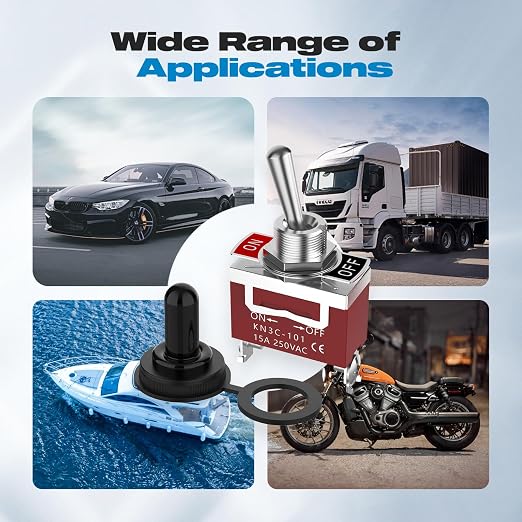 Toggle Switch, Malictele 12V 30A HeavyDuty ON/Off 2Pin SPST Waterproof Toggle Switch with Waterproof Cap for Auto Car Boats- 4Pack