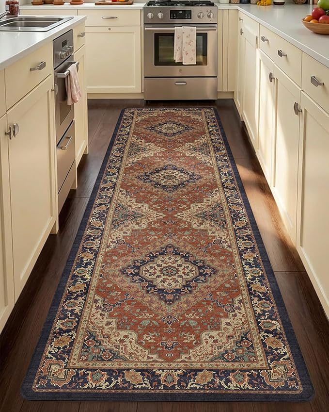 Color&Geometry Anti Fatigue Kitchen Mats for Floor 24x87, Easy Clean, Waterproof & Oil Proof, 0.4" Thick Cushioned, Non-Slip Kitchen Runner Rug for Sink, Laundry, Office, Warm Coral(2.0 Version)