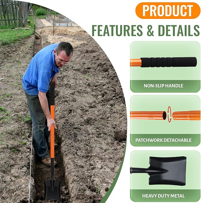 Small Garden Shovels for Digging, Small Spade Square Trench Shovel with 43.3" Metal Handle,Mini Transfer Small Flat Shovels for Gardening,Planting,Digging,Landscaping,Camping,Kids Sand Beach Shovels