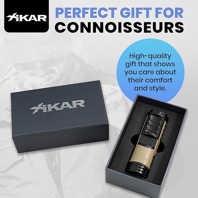 XIKAR Tactical Single-Jet Lighter, Tan and Black - Powerful Flame, Rugged Design with Rest Feature, Pocket Clip, EZ-View Fuel Window, and Adjustable Flame Height - Ideal for Outdoor Use