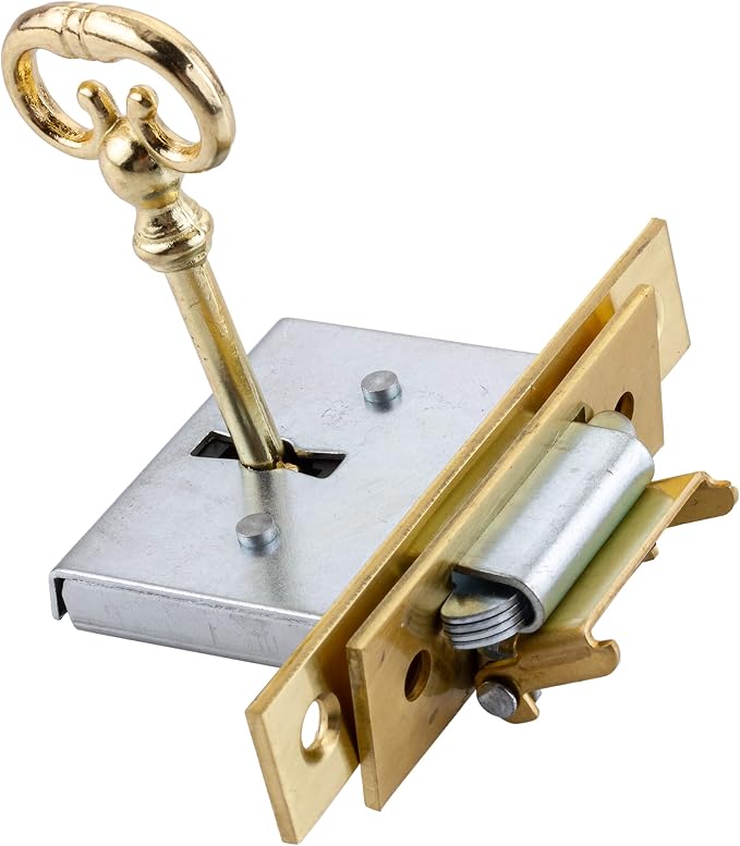 Brass Square Full Mortise Lock w/Two Skeleton Keys for Roll Top Desk - Antique Furniture Hardware | UA-031-L