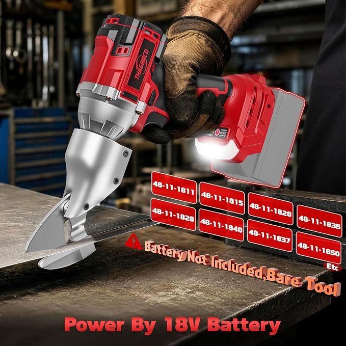 Cordless Metal Shear Compatible for Milwaukee 18V, Brushless Electric Metal Shears 1600RPM for HVAC Ducts, Auto Body Panels &Fencing,Stainless Steel Cutter with LED Light (Tool Only
