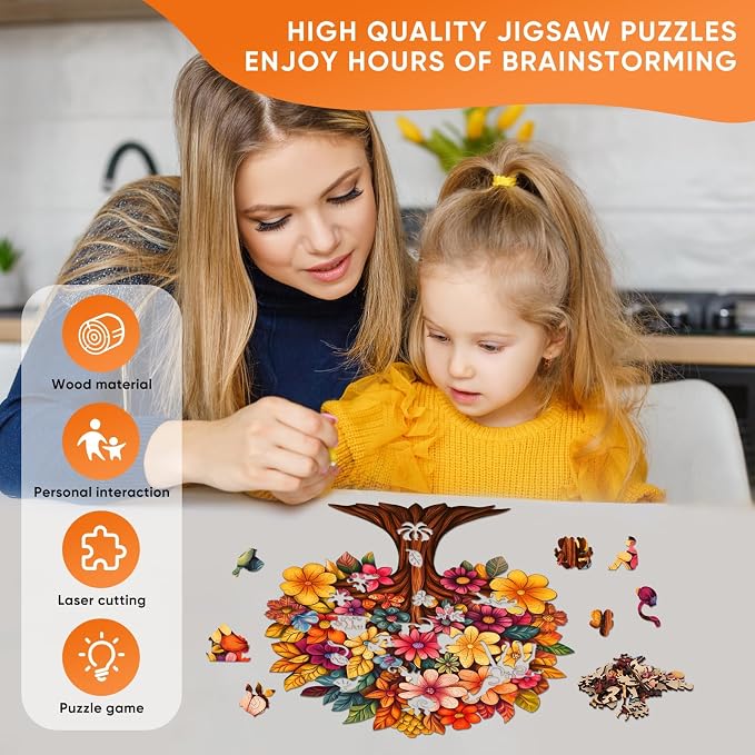 Pikoqunc Flower Tree Wooden Jigsaw Puzzle for Adults, 180 Pieces, 3mm Thick Nature Art Puzzle for Relaxation, Family Time, and Gift Giving