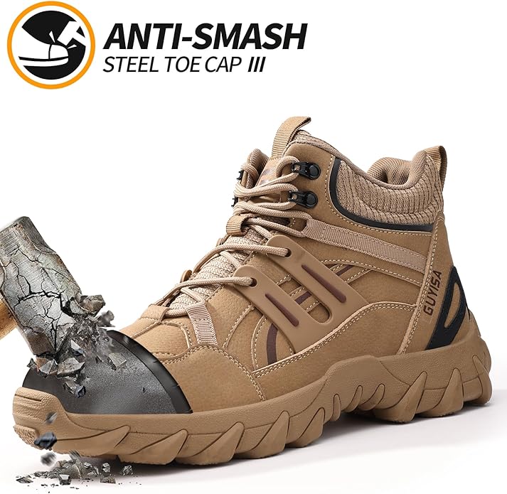 Steel Toe Boots for Men Work Boots for Men Breathable High Top Work Shoes Lightweight Indestructible Safety Shoes Industry Construction Safety Footwear