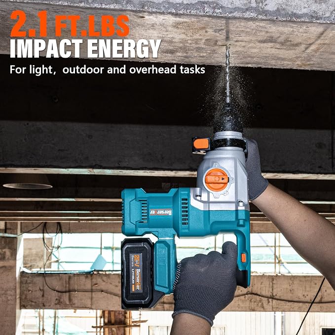 Berserker 1-1/8" SDS-Plus Cordless Rotary Hammer Drill for Concrete 111Pro | 20V 4.0Ah Lithium-Ion Battery Powered with 3A Charger, 4 Functions Brushless Motor Variable Speed Safety Clutch Rotomartillo