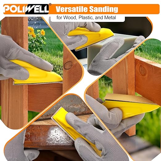 POLIWELL 100 Pcs Hand Sander Kit, 3.5” x 1” Mini Micro Sander for Small Projects, Detail Finger Sanding Block Tools, 80 120 180 240 400 Grit Wet Dry Sandpaper Sheets for DIY Crafts Wood Plastic