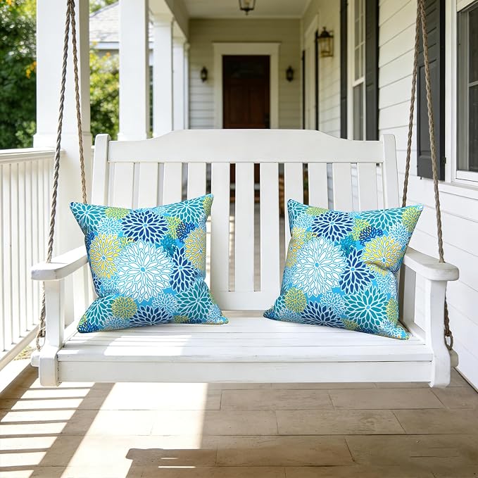 LVTXIII Outdoor Throw Pillows, Decorative Throw Pillows with Inserts, 20"x20" Square Pillows for Bed, Couch, Sofa and Patio Furniture, Set of 2, Dahlia Blue