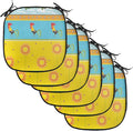 Lunarable Gallus Chair Cushion Pads Set of 6, Rooster Pattern with Sunflowers Summer Greenery Sky Floating Clouds Clipart, Anti-Slip Seat Padding for Kitchen & Patio, 16"x16", Earth Yellow Blue