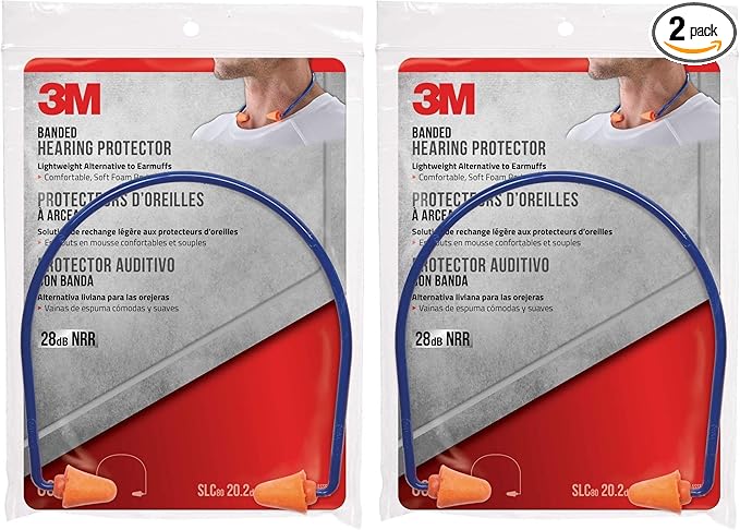 3M Safety Band Style Hearing Protector, Orange Ear Tips, Earplugs (Pack of 2)
