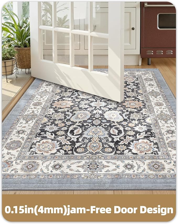 Color&Geometry Vintage Kitchen Rugs Sets of 3, Machine Washable 4mm Ultra Thin Stain Resistant Kitchen Floor Mats, Non Slip TPE Backing Runner for Sink,Hallway,Laundry,Entryway (2x3+2x5+2x7)