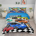 Axolotl Racing Car Bedding Set - Full, Cool Speed Race Car Comforter Set for Kids, Boys & Girls - 1 Comforter and 2 Pillowcases