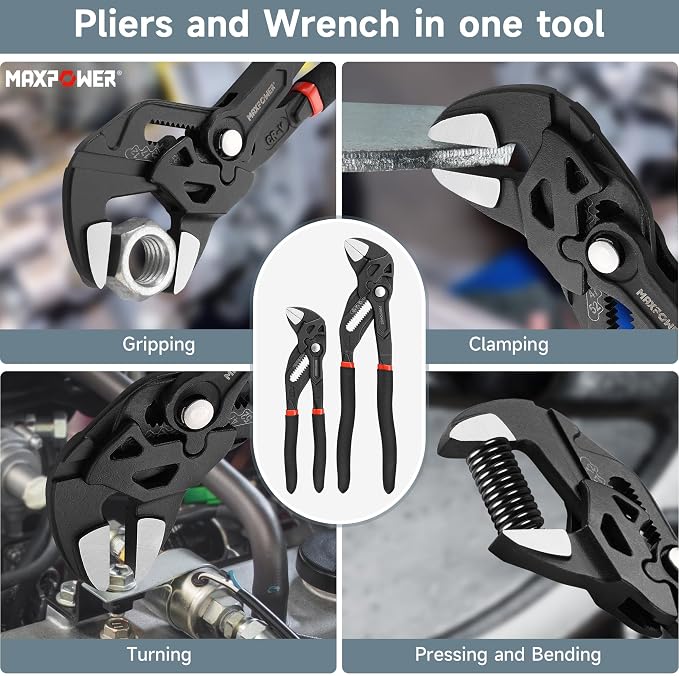 MAXPOWER 7" 10" inch Pliers Wrench, 1.57" & 2" Jaw, Smooth Parallel Jaws
