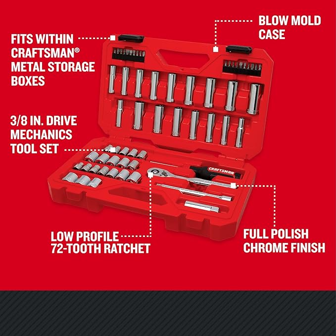 CRAFTSMAN Mechanics Tool Set, 3/8 Inch Drive, 61 Piece (CMMT45161)