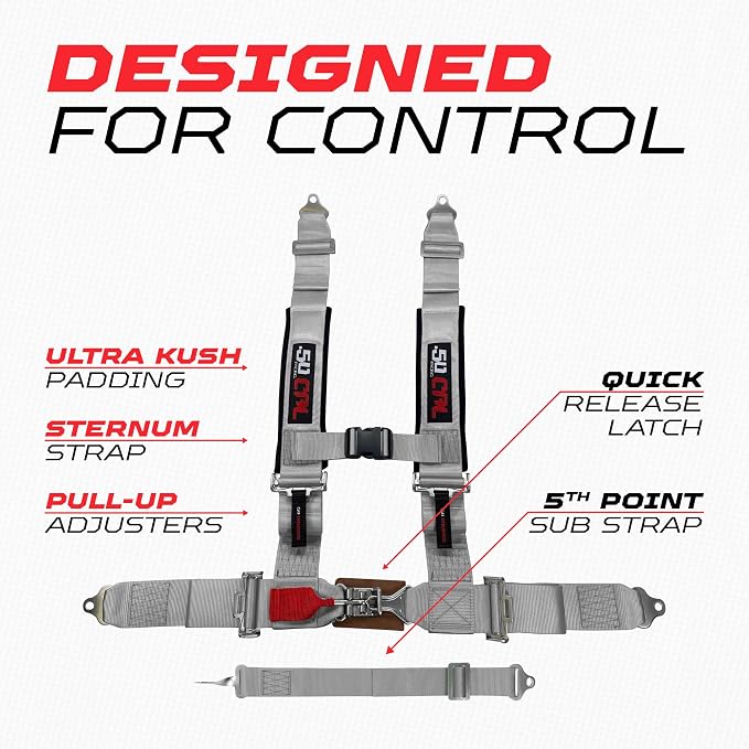 1pc Silver 5 Point Harness for Bucket Seat, Latch Release, 9 Color Options, Racing Harness 5 point, Race Car, UTV, RZR [6009A4]