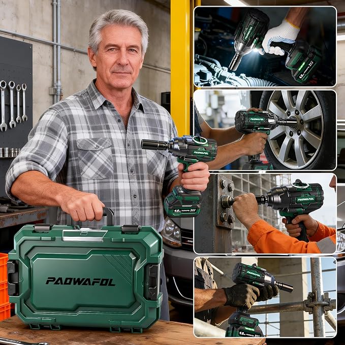 2026 Impact Wrench 1180ft-lbs(1600N.m), 1/2" Impact Gun with 2x4.0Ah Battery, 21V Cordless Impact Driver High Torque with 5 Sockets, Pistola Llave De Impacto Brushless for Truck RV Home Car