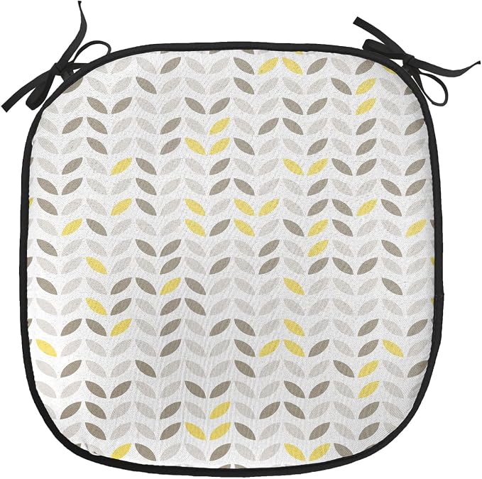 Lunarable Geometric Chair Cushion Pad, Fish with Abstract Pattern Techno Urban Illusion Creative Design Print, Seat Padding for Kitchen & Patio with Anti-Slip Backing, 16"x16", Yellow and Taupe