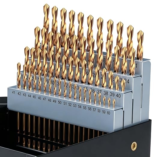 60pcs Cobalt Number Size Drill Bit Set, 4341 High Speed Steel Drill Bit Set (#1-60) for Hardened Metal, Stainless Steel, Cast Iron and Wood Plastic with Indexed Storage Case