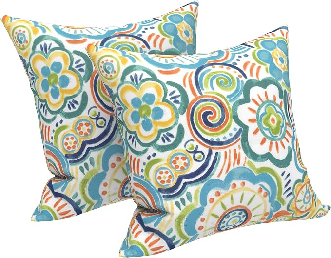 LVTXIII Outdoor Throw Pillows 16x16 Inch, Set of 2 Square Decorative Pillows with Inserts for Patio Furniture, Porch Chair, Garden Sofa, Flower Blue