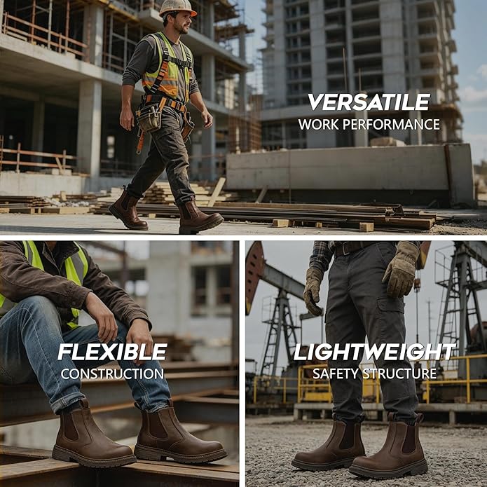 Unisex-Adults Steel Toe Chelsea Boots, Men's Industrial Construction Shoes, Waterproof, Lightweight, Comfortable, Non-slip Safety Boots