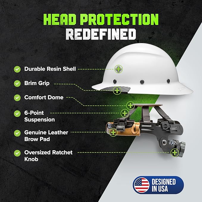 LIFT SAFETY Dax Fiber Resin Full Brim Safety Helmet/Hard Hat | 6 Point Suspension for Comfort & Impact Protection