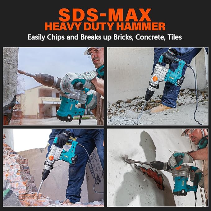 Berserker 1-9/16" SDS-Max Heavy Duty Rotary Hammer Drill for Concrete 42M | 1600W 13 Amp 3 Functions 16 lb. Corded Electric Variable-Speed Safety Clutch Vibration Control Demolition Rotomartillo
