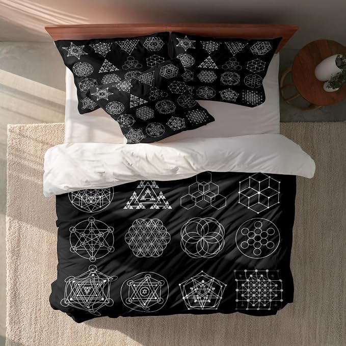 Batmerry Geometry Sacred Symbol Full Size 100% Cotton Duvet Cover Sets, Religion Bedding Set with Zipper Closure Corner Ties, 3 Pieces (1 Cover + 2 Pillowcases No Comforter)